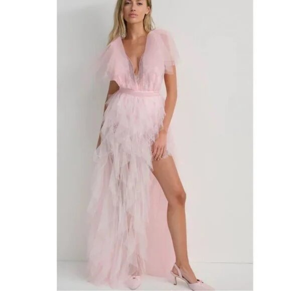 NWOT FOR LOVE AND LEMONS MAXINE PINK TULLE MAXI GOWN DRESS SIZE S - Picture 1 of 8